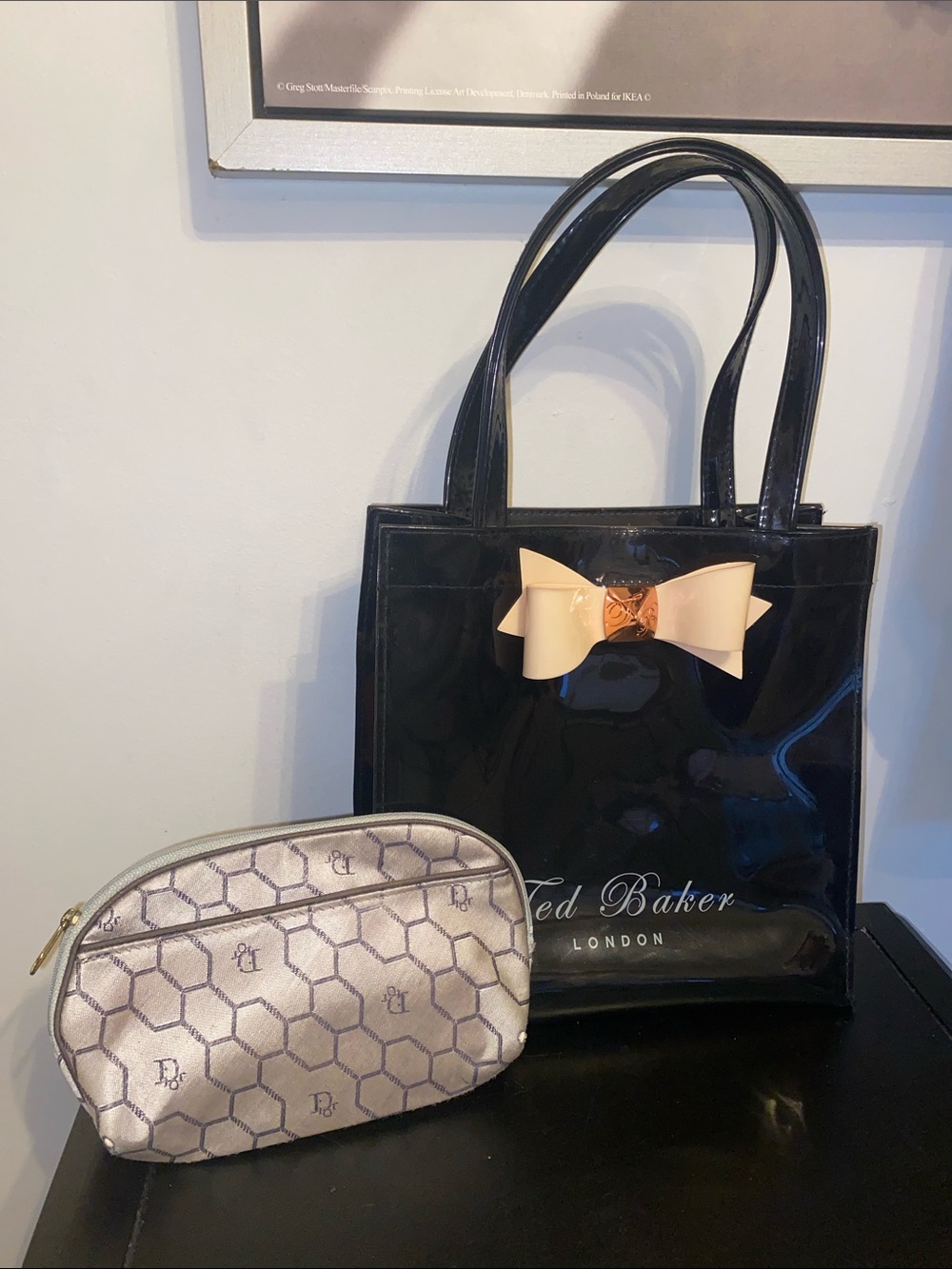 Ted Baker London Black Vinyl Patent Tote Bag & Christian Dior Acessory Case Lot